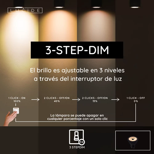 Lucide MR16 - Lámpara led - Ø 5 cm - LED 3 StepDim - GU10 - 1x5W 2700K - Negro - USP